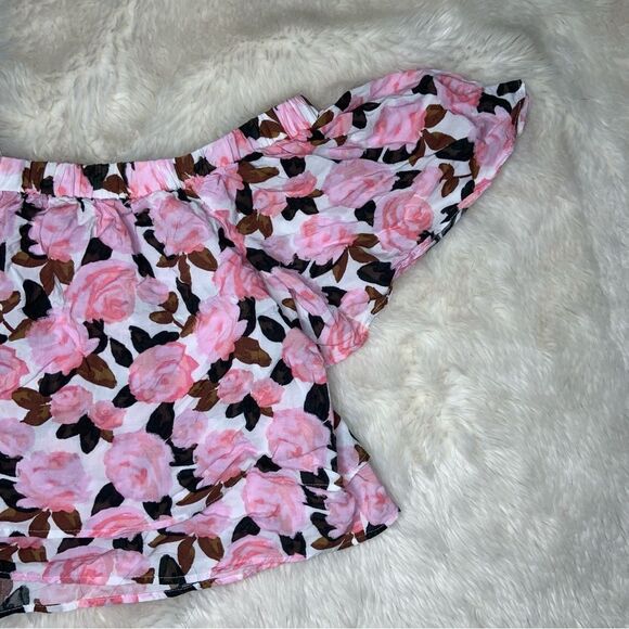 Sz Medium Pink Floral Flower Forever 21 Crop Off Shoulder blouse top - Picture 7 of 7